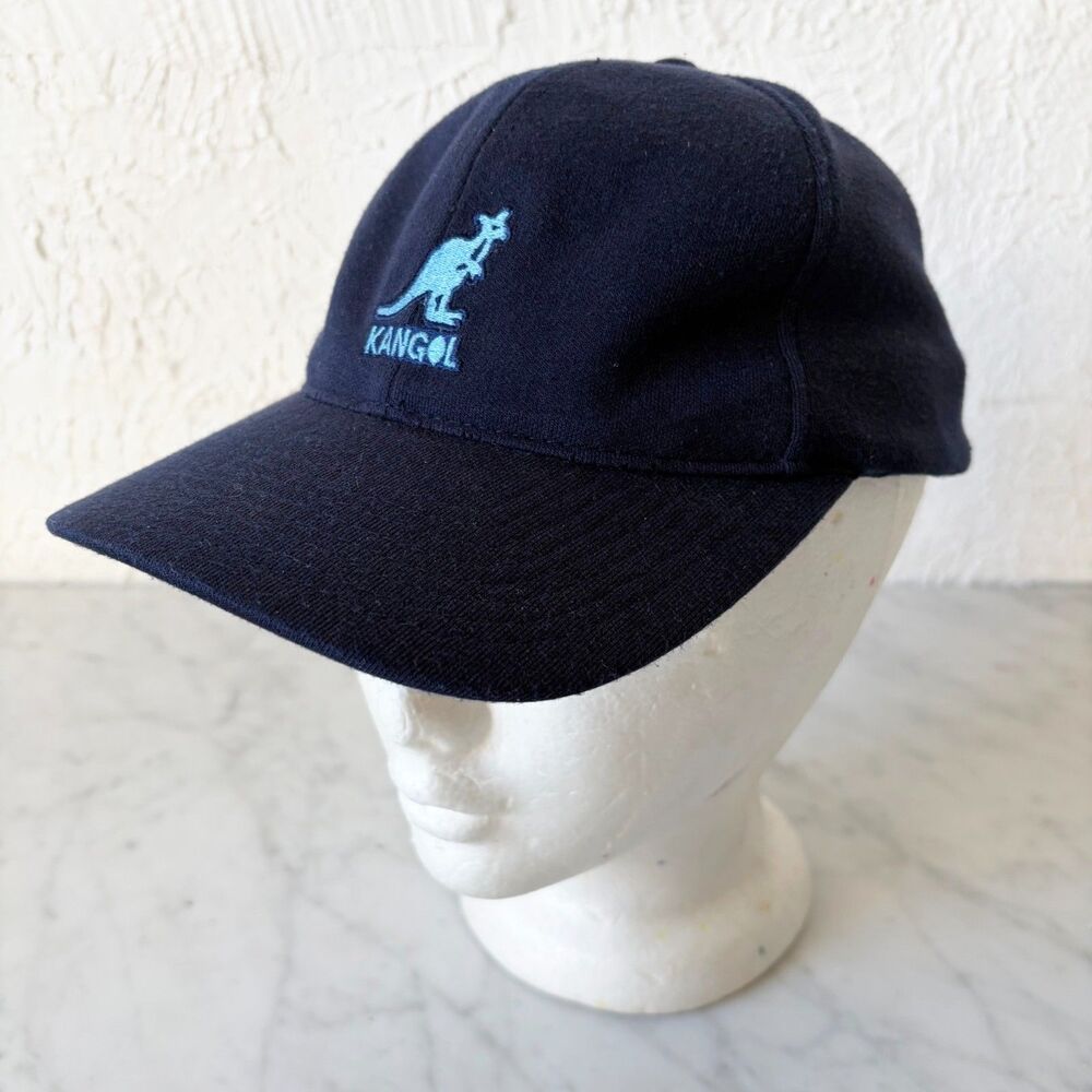 Kangol Navy Blue Knit Baseball Cap Hat Light Blue Logo Size L/XL
